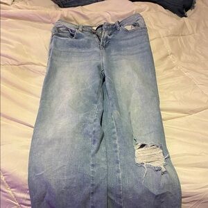 Women's Light Blue Distressed Flare Jeans